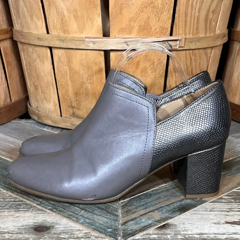 Naturalizer Misha Gray Metallic Snakeskin Faux Leather Block Heel Bootie Women 9